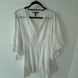 BCBGMaxAzria White V-Neck Tiered Sleeve Tunic